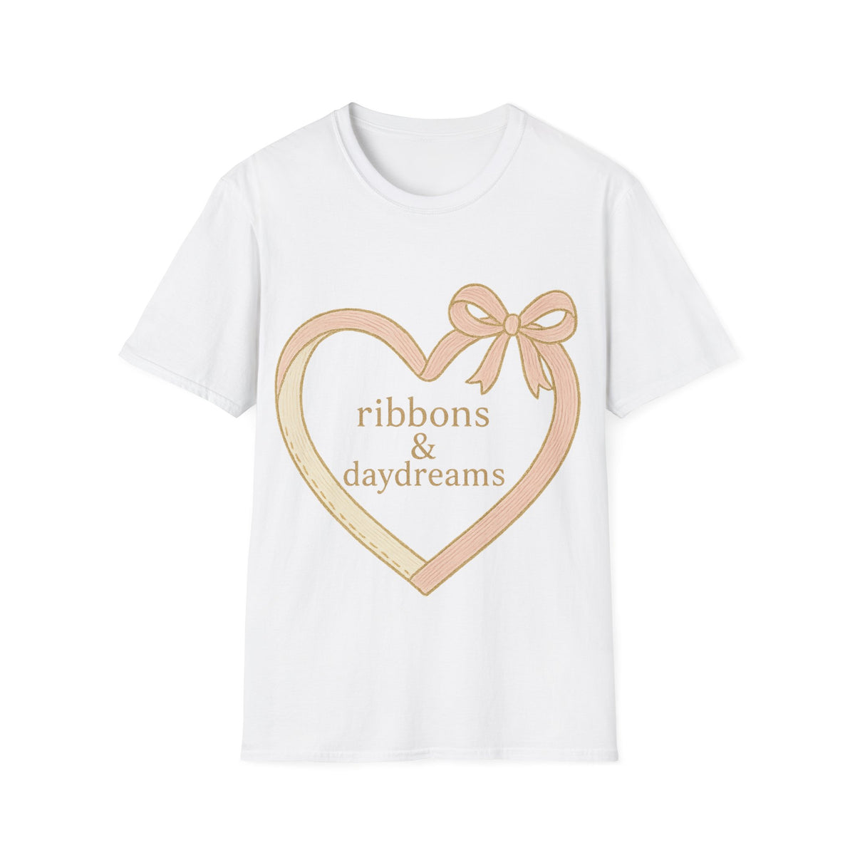 "Chain of Hearts" Gold Charm Ribbon Tee - Cute Coquette Heart Line Aesthetic White T-Shirt - Trending Now - September 2026