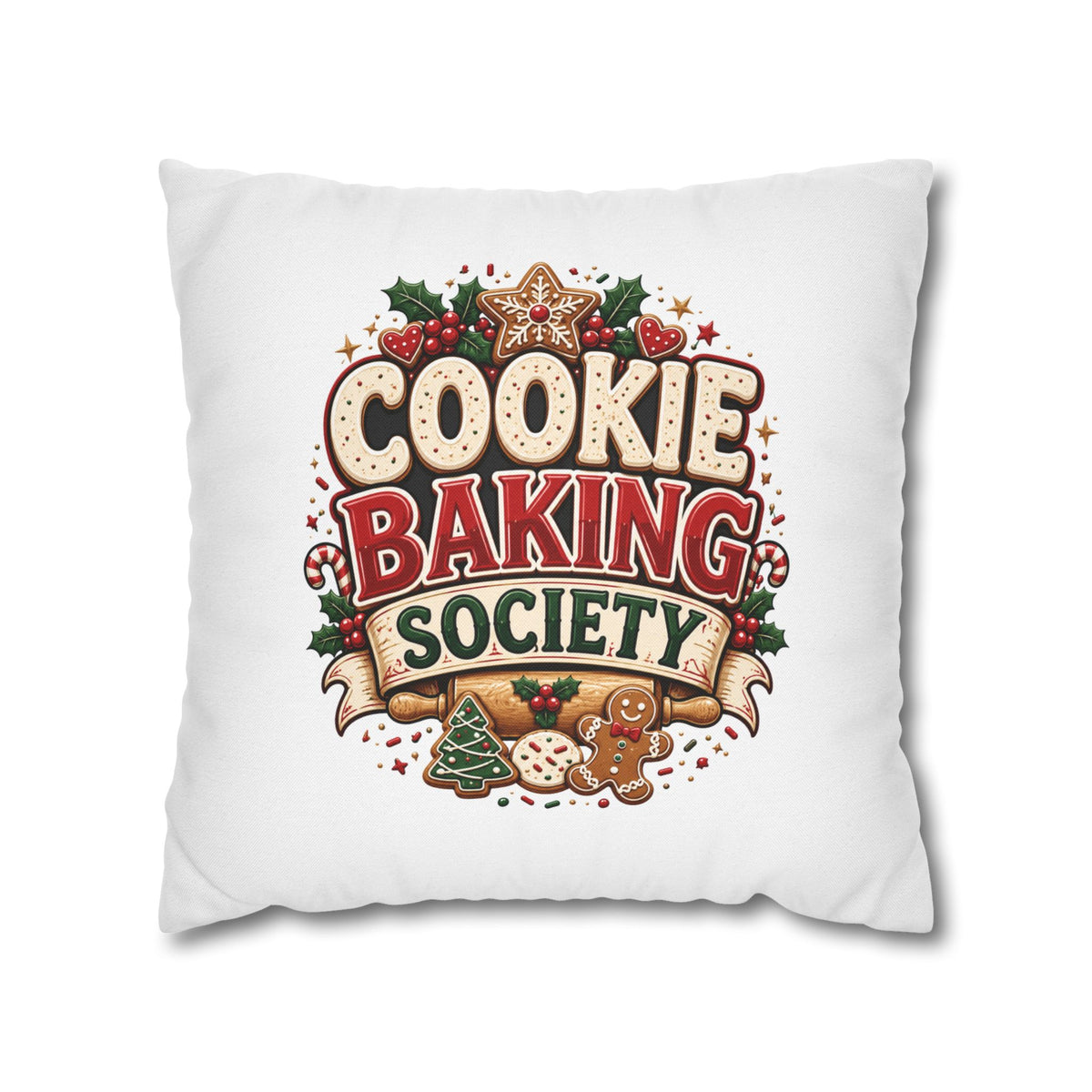 Christmas Cookie Baking Society Pillowcase — Holiday Baking Decorative Throw Pillow Cover
