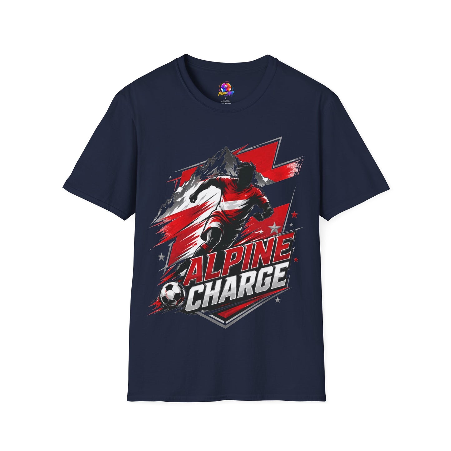 Austria  Alpine Charge Soccer T-Shirt — Mountain Football Graphic Tee -