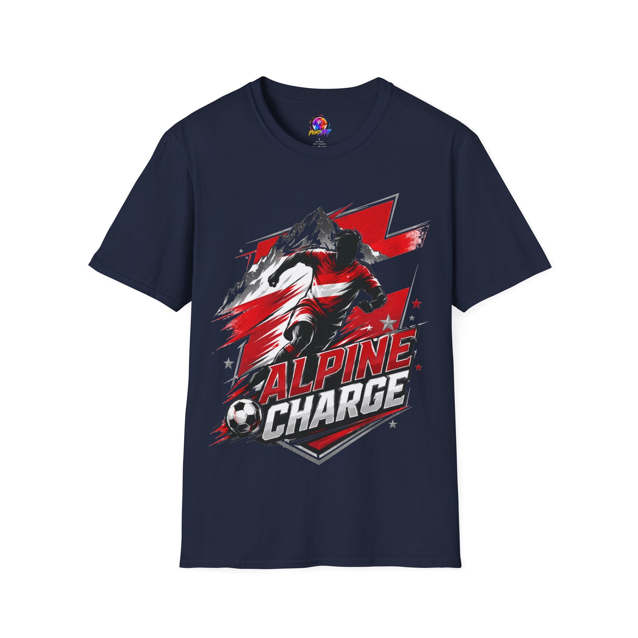 Austria  Alpine Charge Soccer T-Shirt — Mountain Football Graphic Tee -