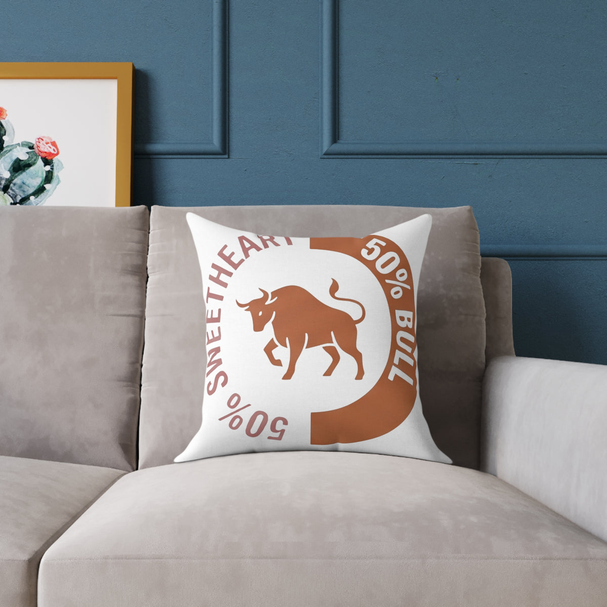 Taurus Zodiac 50% Sweetheart 50% Bull Square Poly Canvas Pillow