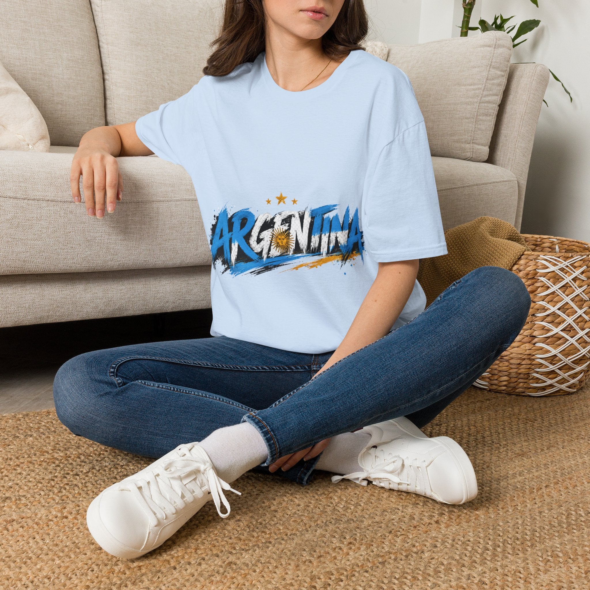 Argentina Graffiti T-Shirt — Soccer Fan Tee with Three Stars & Sun Emblem