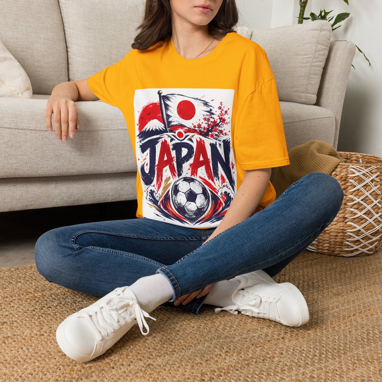 Japan Soccer T-Shirt — Japanese Flag & Cherry Blossom Football Graphic
