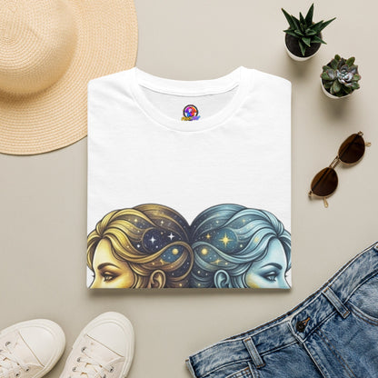Zodiac Gemini Sun & Moon T-Shirt — Dual Faces Cosmic Design