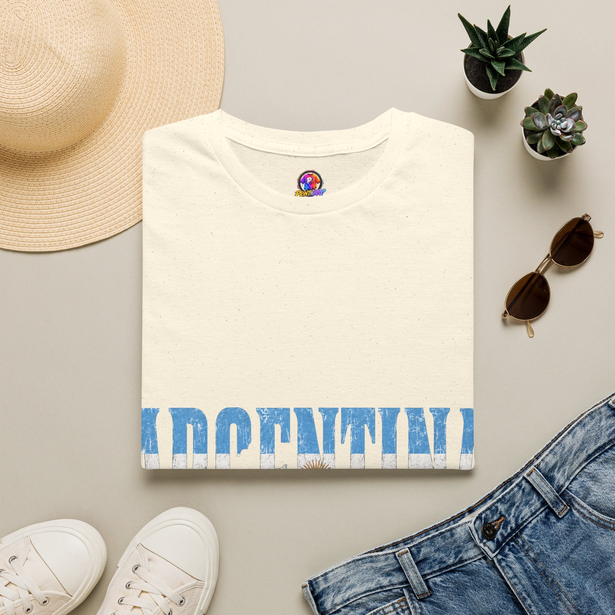 Argentina Beach Vibes T-Shirt — Distressed Blue "ARGENTINA" Graphic