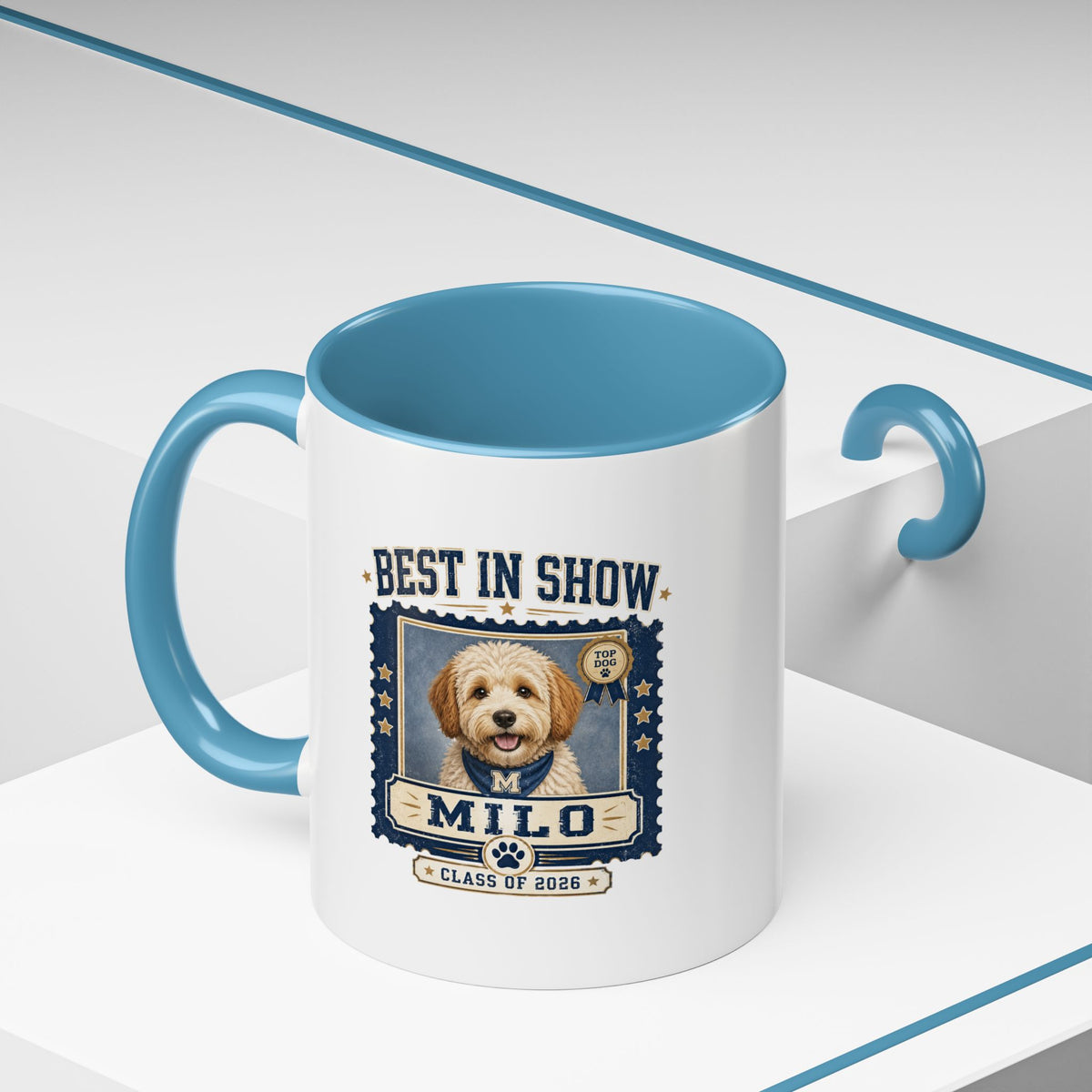Milo Bailey Dog Dad Mom Best in Show Personalized Dog Photo Coffee Mug — 'Milo' Class of 2020 Accent Mug