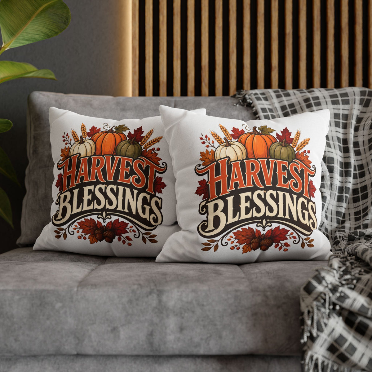 Thanksgiving Harvest Blessings Throw Pillowcase — Autumn Pumpkin Fall Decor