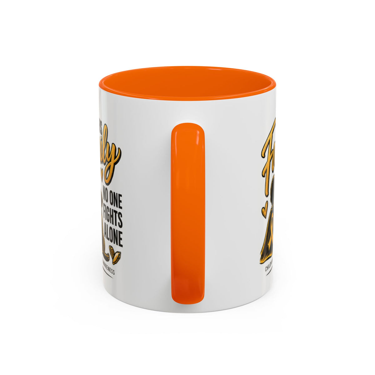 Childhood Cancer Awareness Coffee Mug — "In This Family No One Fights Alone"