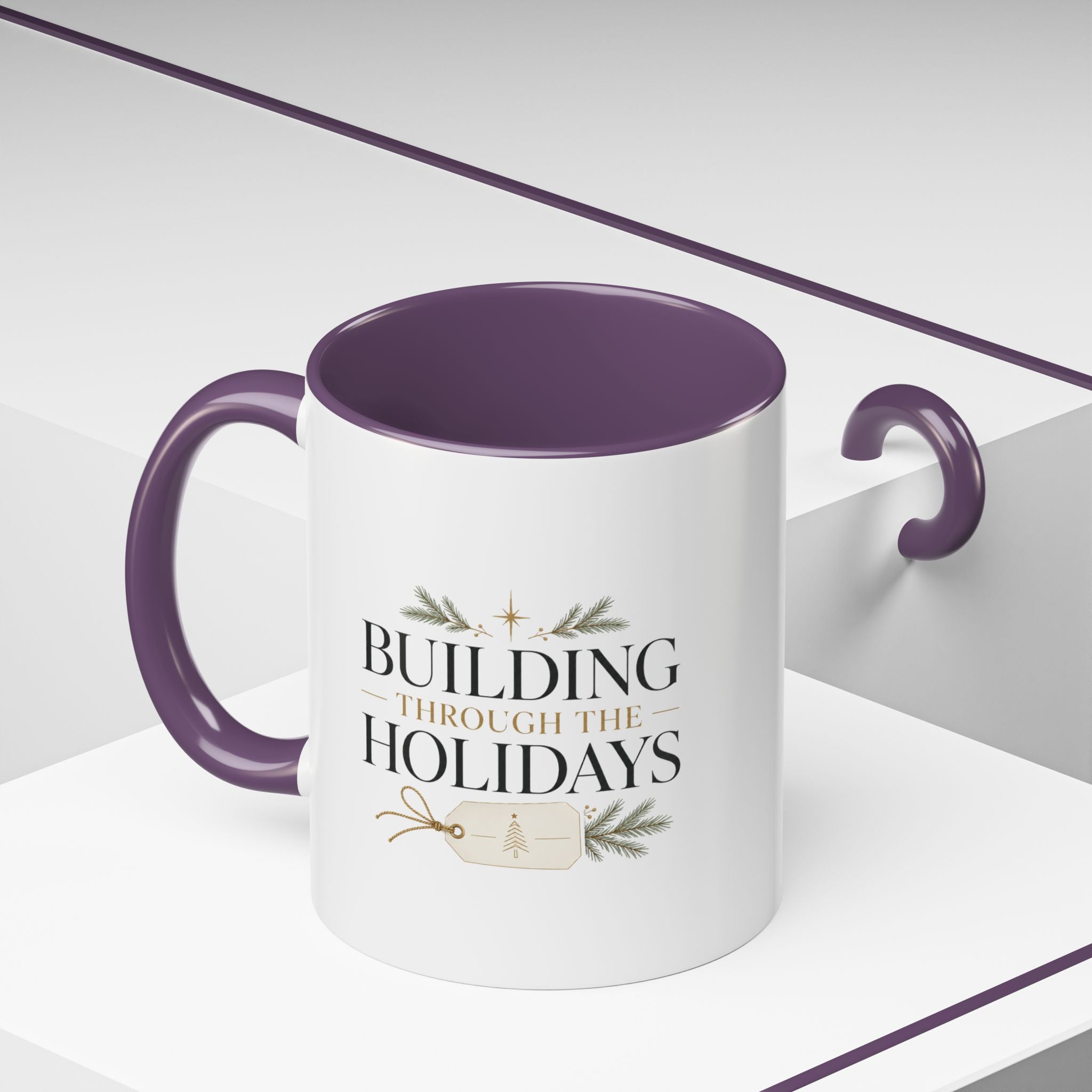 Christmas Holiday Coffee Mug — "Building Through the Holidays" Accent Ceramic Mug