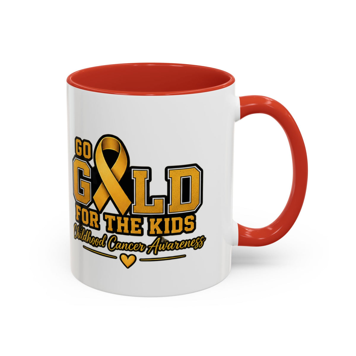 Gold For The Kids Coffee Mug — Childhood Cancer Awareness Accent Mug (11/15oz)