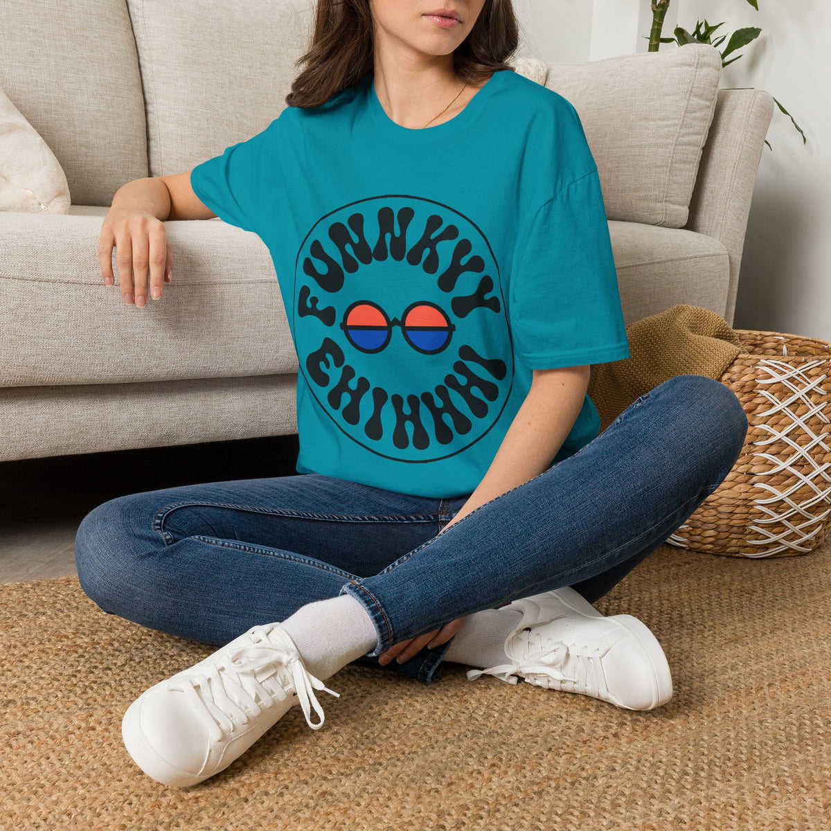 Funky Circle Graphic T-Shirt — Retro Smiley Sunglasses Tee - Trending Now - August 2026
