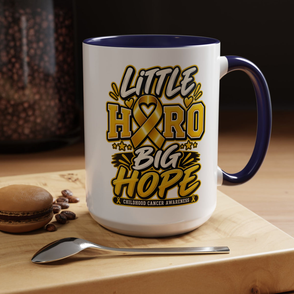 Little Hero Big Hope Coffee Mug — Childhood Cancer Awareness Accent Mug (11/15 oz)