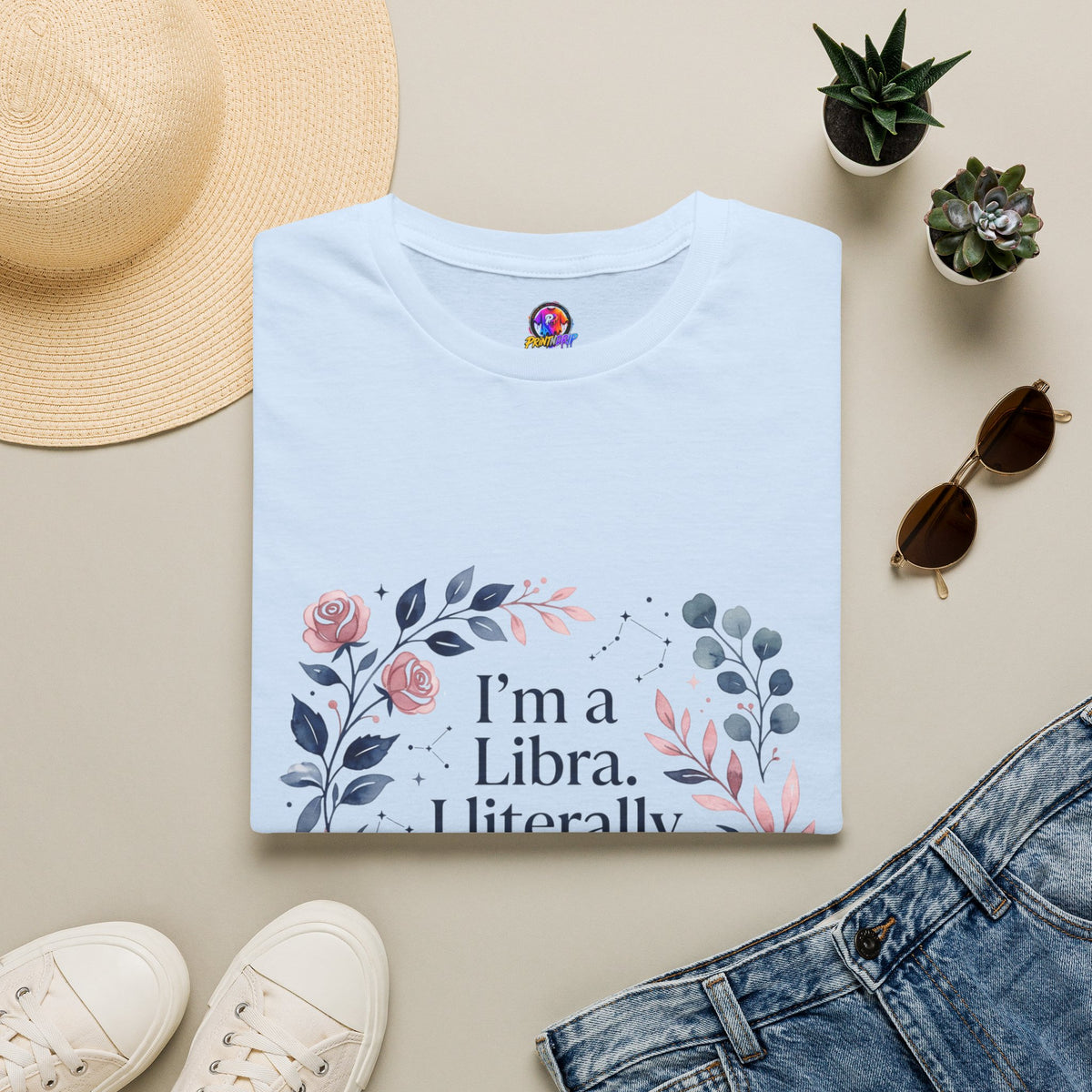 Libra Floral Zodiac T-Shirt — "I'm a Libra, I Literally Cannot Help Being Charming"