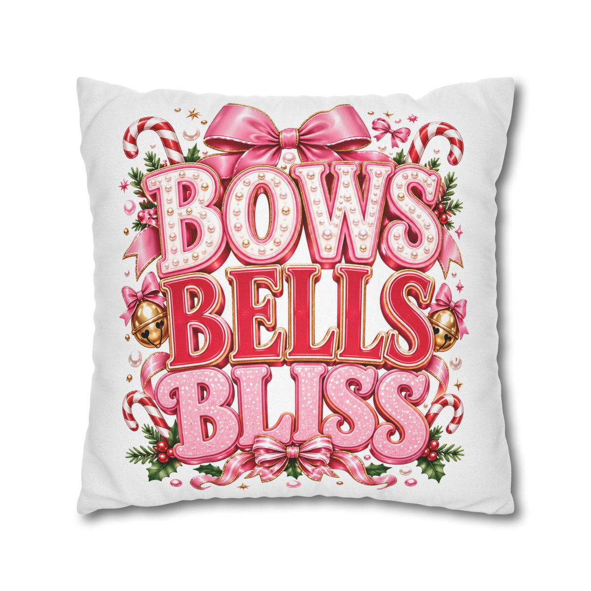 Bows Bells Bliss Decorative Throw Pillowcase Modern Day Christmas