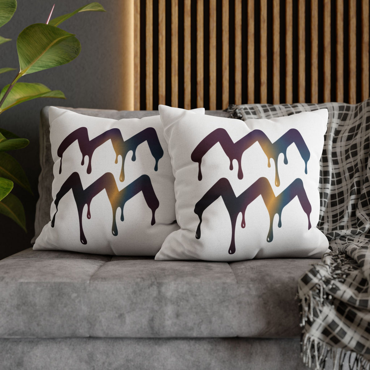 Dripping Aquarius Symbol Pillowcase — Zodiac Decorative Throw Pillow Cover