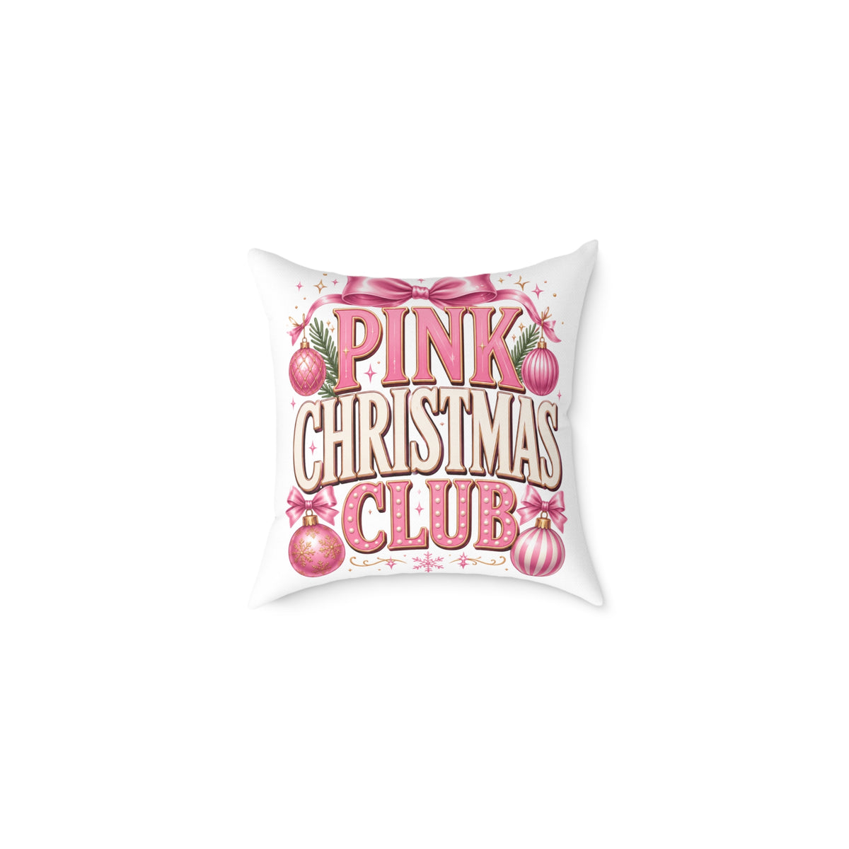 Pink Christmas Club Throw Pillow — Festive Pink Holiday Decorative Cushion