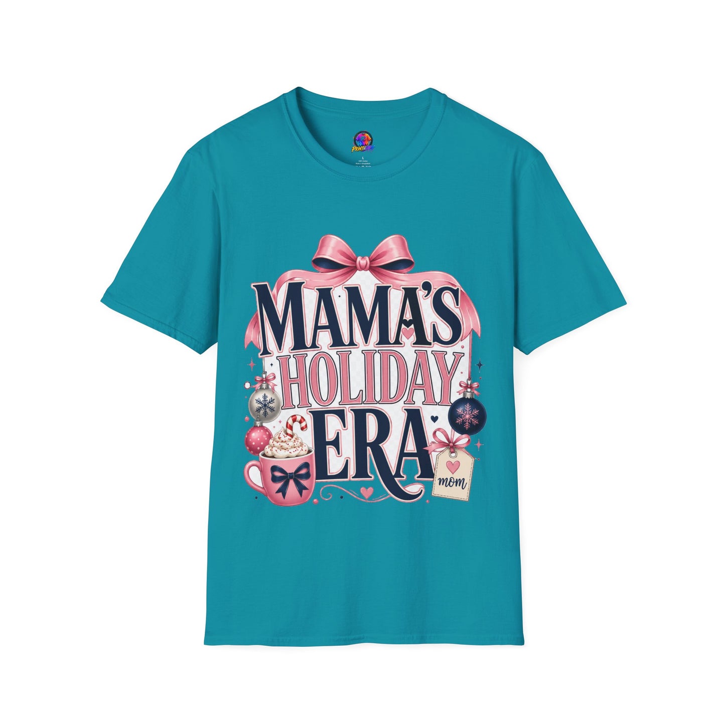 Mama's Holiday Era T-Shirt — Festive Pink Bow Christmas Tee for Moms
