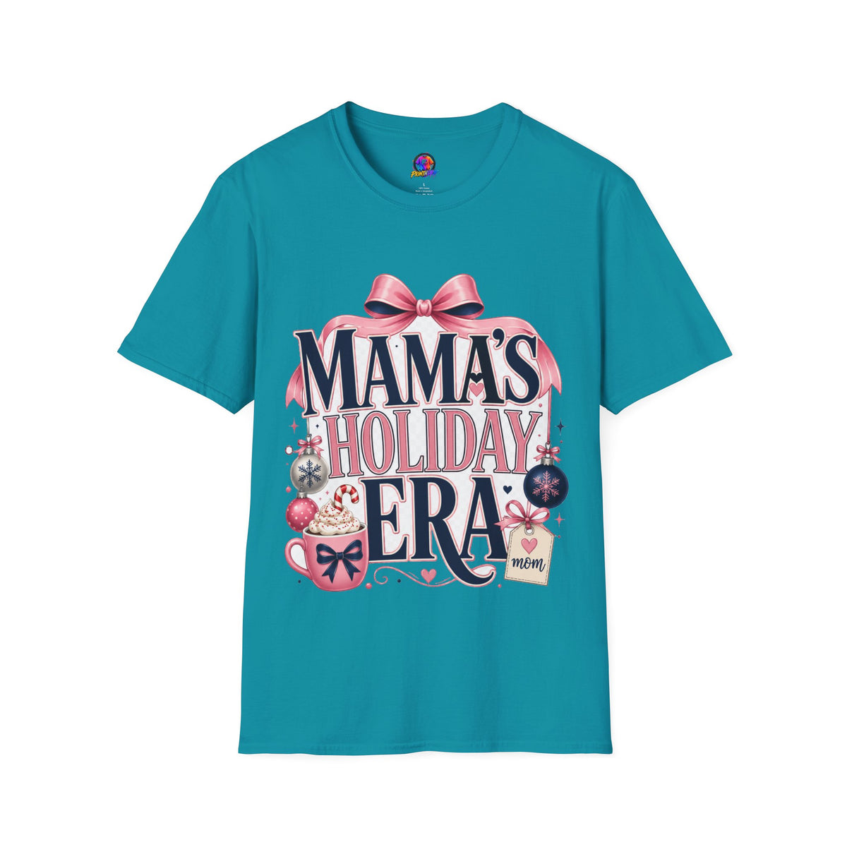 Mama's Holiday Era T-Shirt — Festive Pink Bow Christmas Tee for Moms