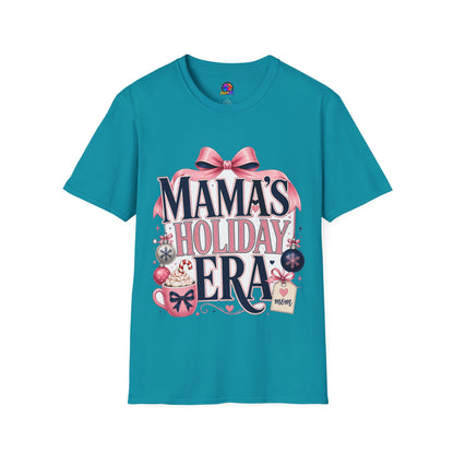 Mama's Holiday Era T-Shirt — Festive Pink Bow Christmas Tee for Moms