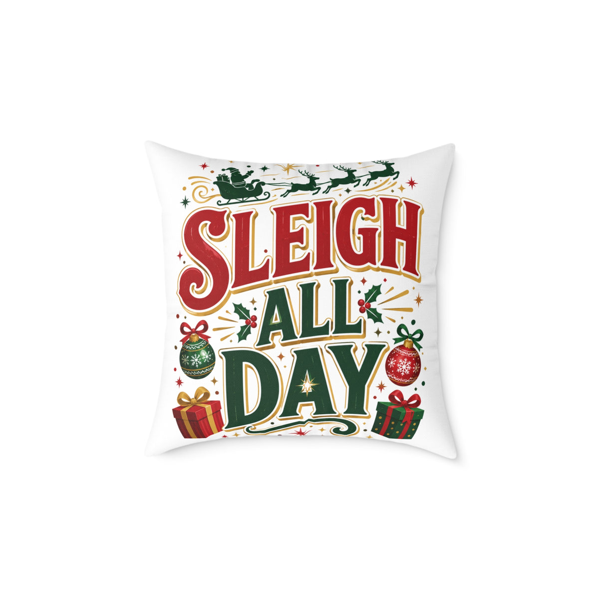 Christmas Sleigh All Day Decorative Pillow — Festive Christmas Holiday Throw Cushion