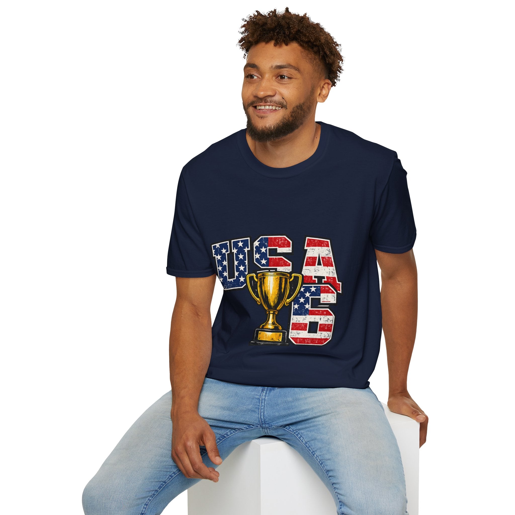 USA Trophy T-Shirt — Patriotic American Flag Graphic Tee