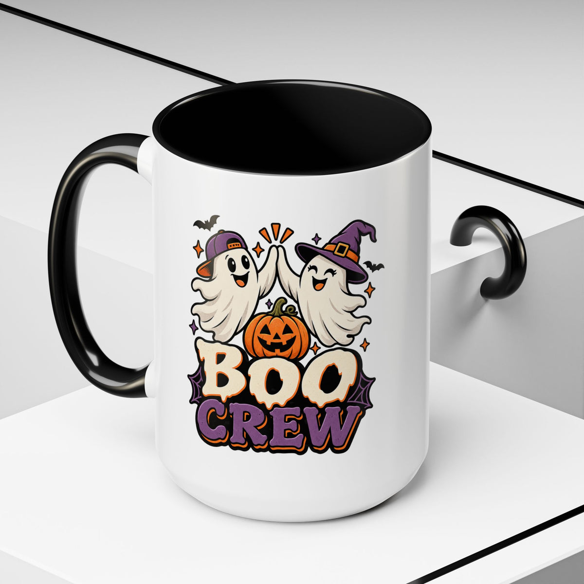 Boo Crew Halloween Accent Coffee Mug — Cute Ghosts & Jack-O'-Lantern Design (11/15 oz)