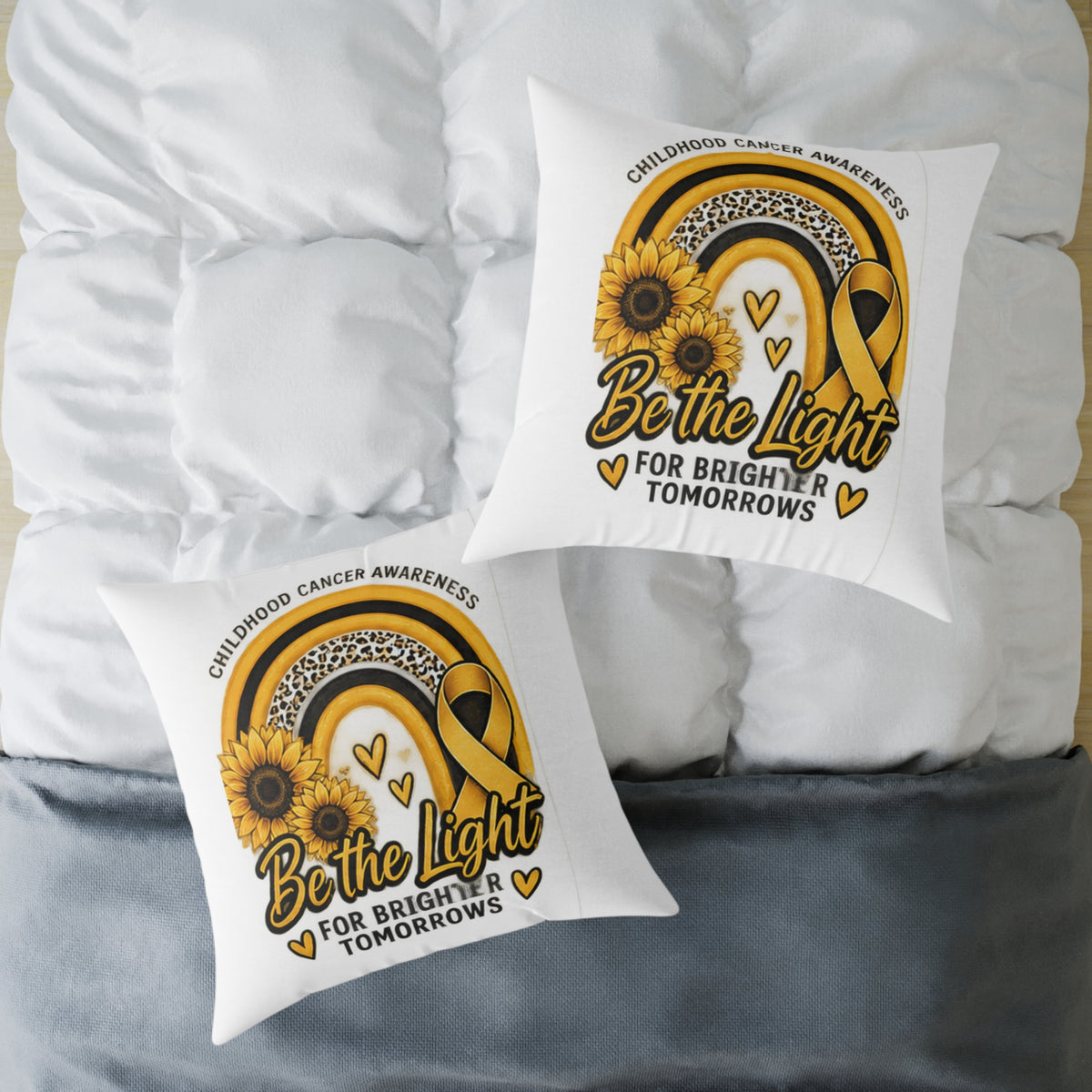 Childhood Cancer Awareness Pillow — “Be the Light for Brighter Tomorrows” Square Throw Pillow