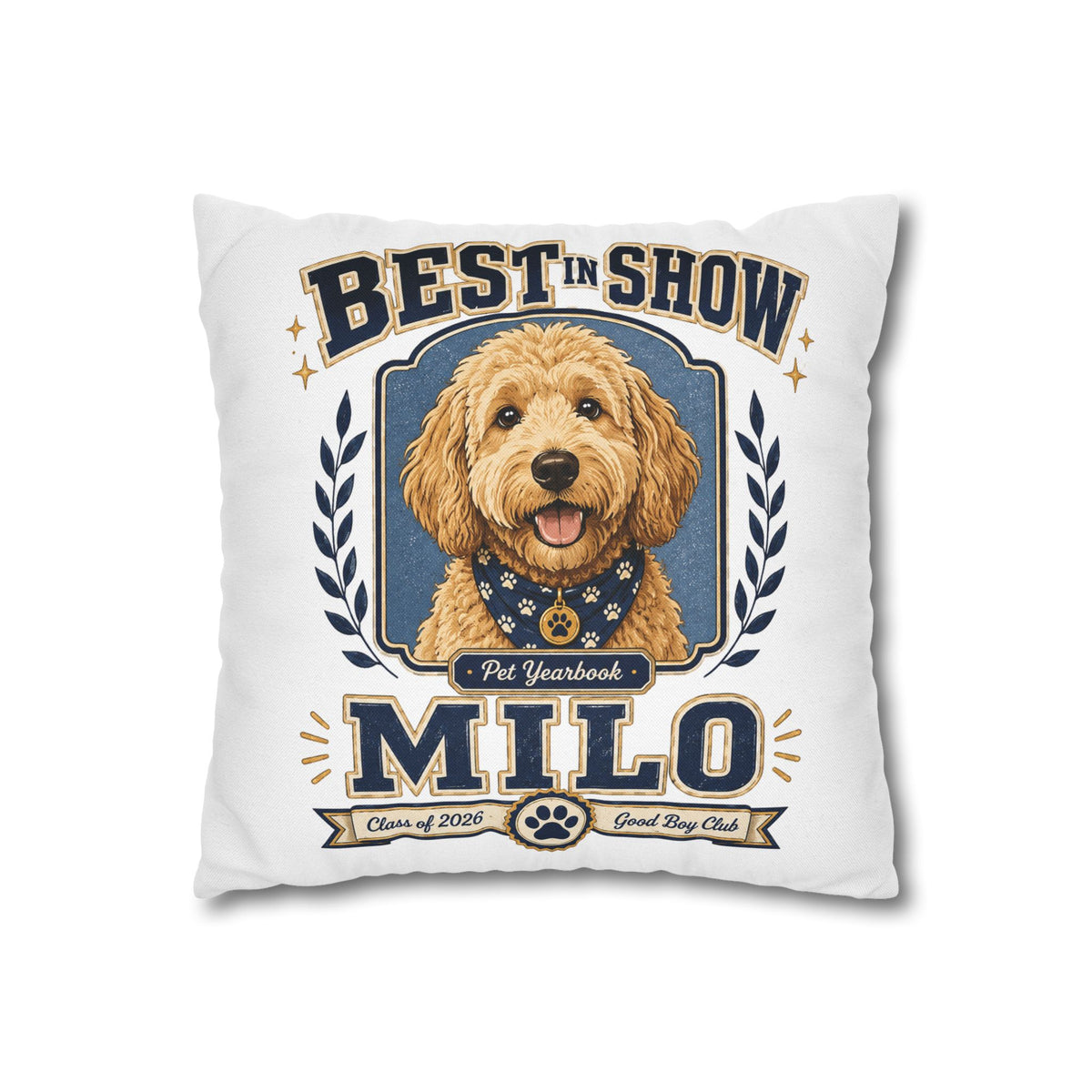 Best in Show Milo Pillowcase — Personalized Dog Portrait Decorative Pillowcase Milo Bailey Dog Dad Mom