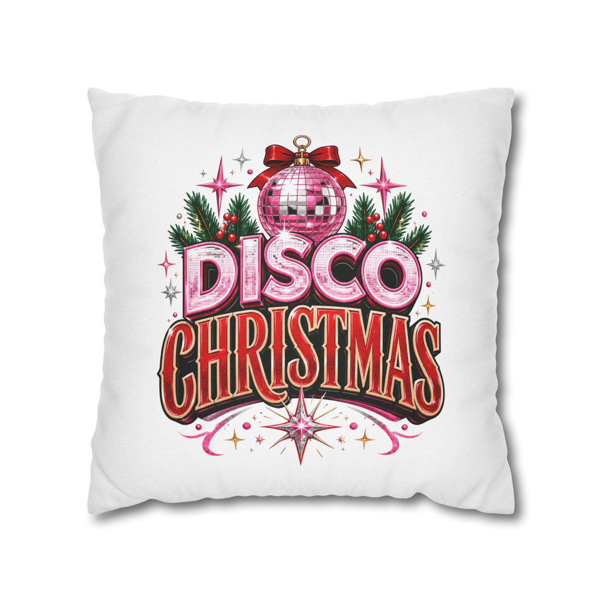 Disco Christmas Pillowcase — Retro Pink Disco Ball Holiday Decor