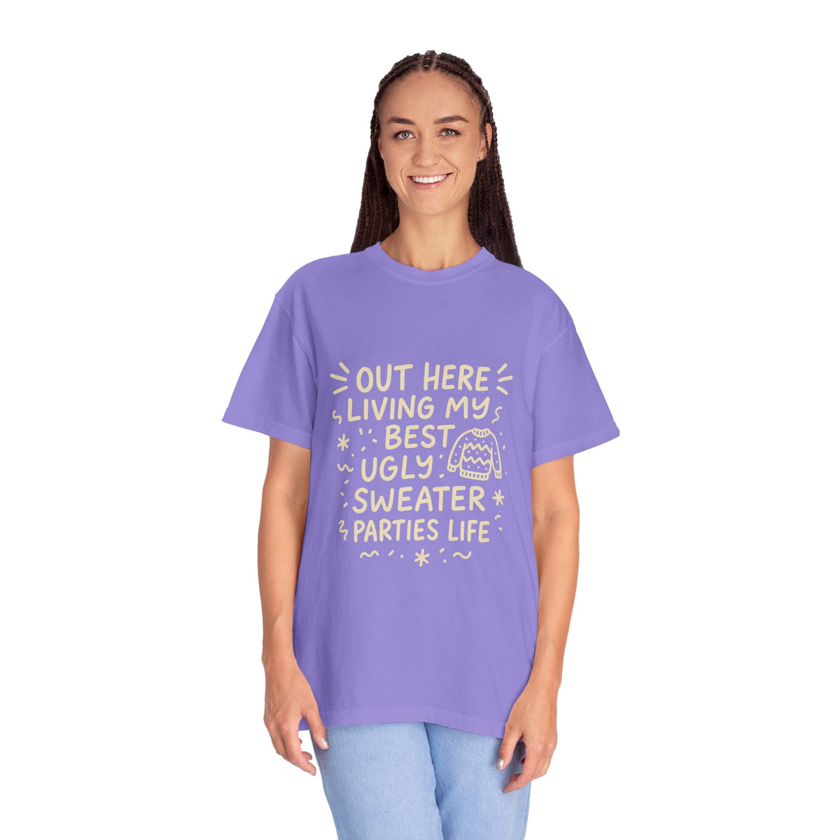 Out Here Living My Best Ugly Sweater Parties Life T-Shirt - Trending Now - October 2026