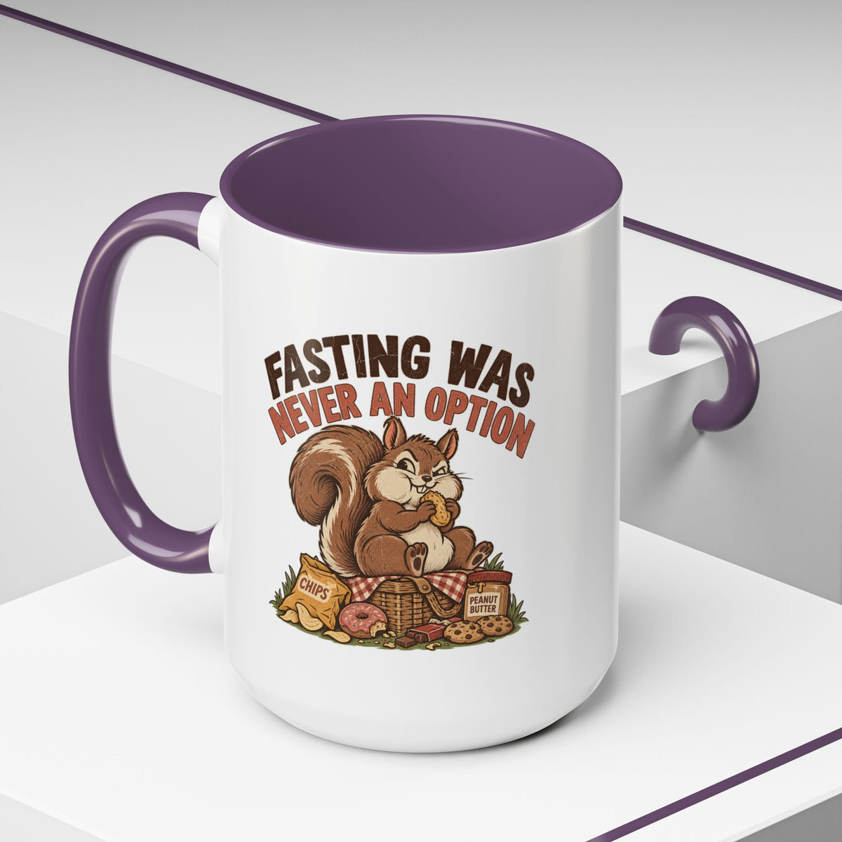 Funny And Witty "Fasting Was Never An Option" Accent Coffee Mug (11, 15oz)