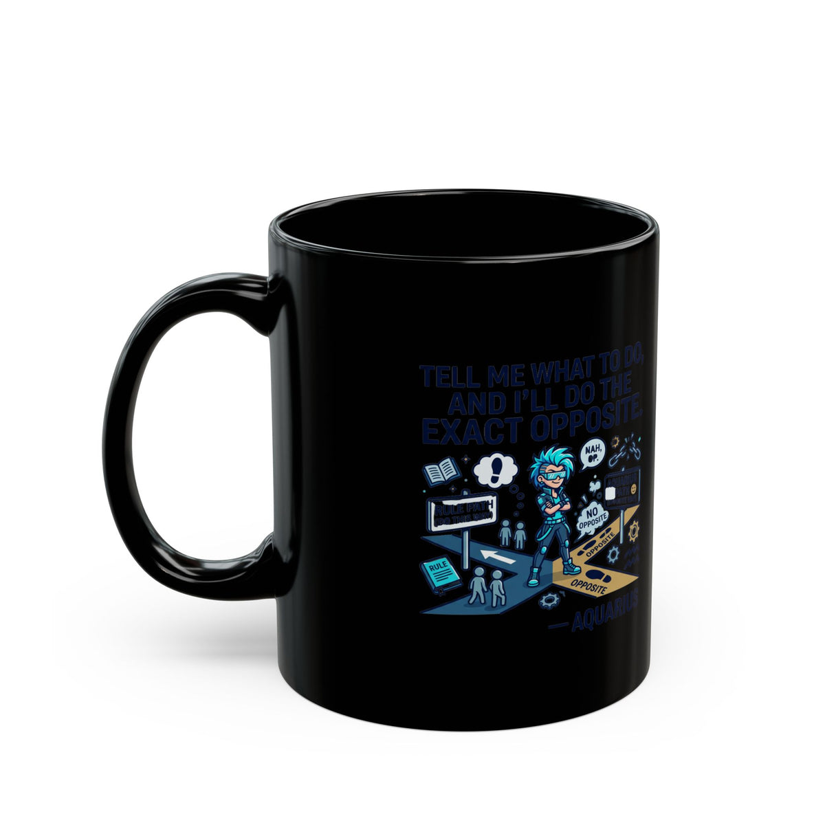 Aquarius Zodiac Programmer Humor Black Coffee Mug — “I’ll Do It on the Dark Side” Coder Gift