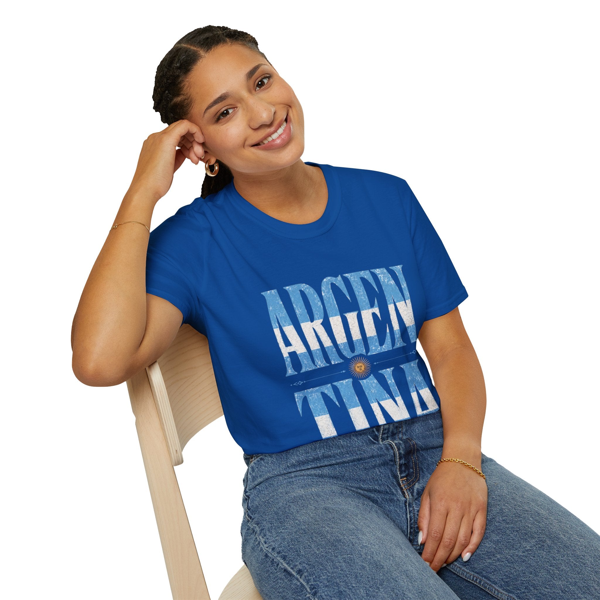 Argentina Flag Graphic T‑Shirt — Vintage Blue Distressed Typography