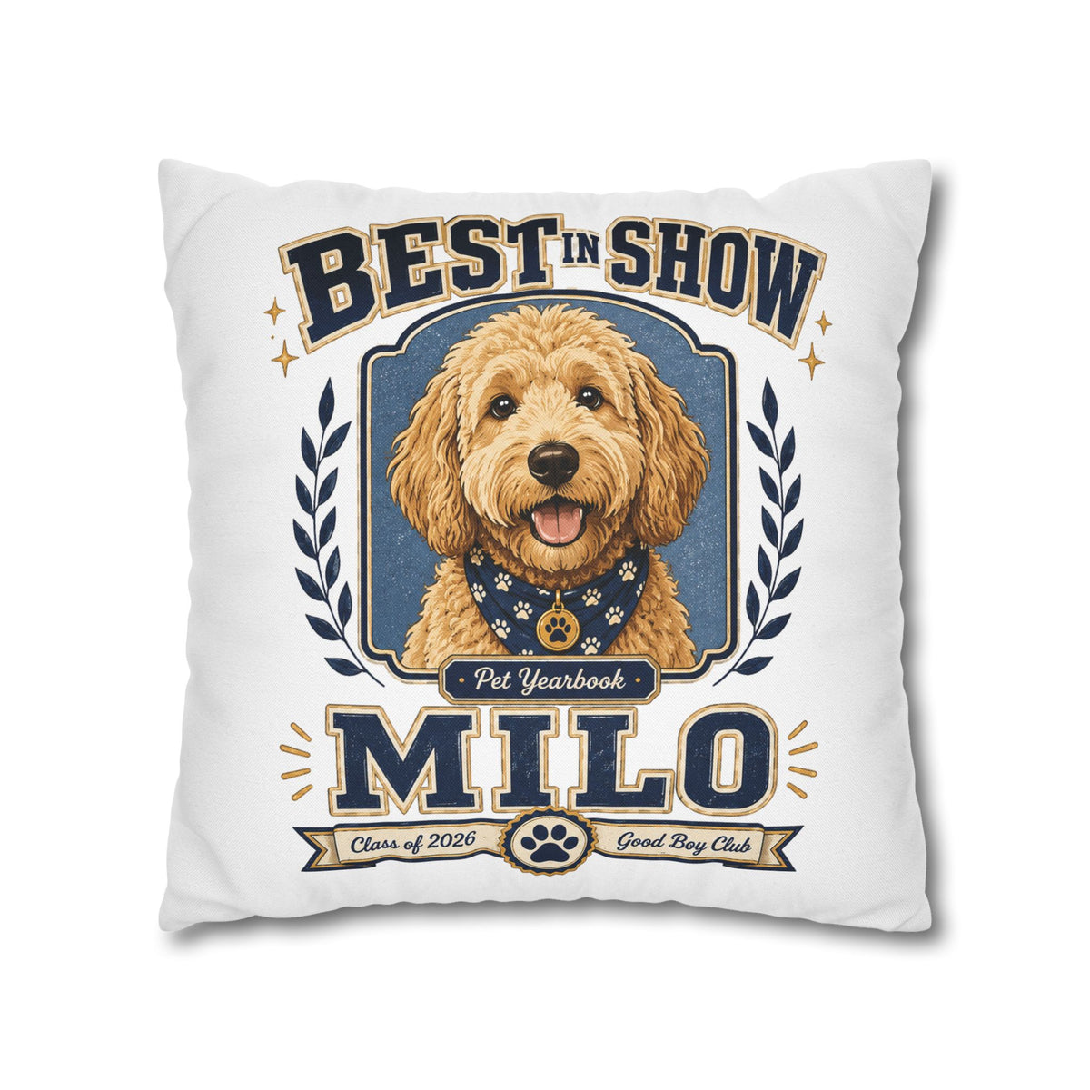 Best in Show Milo Pillowcase — Personalized Dog Portrait Decorative Pillowcase Milo Bailey Dog Dad Mom