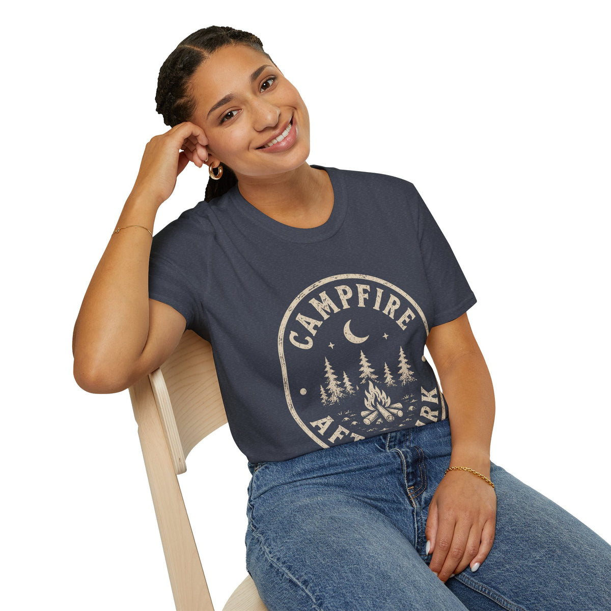 Campfire T-Shirt — 'Campfire After Dark' Vintage Moon & Trees Graphic
