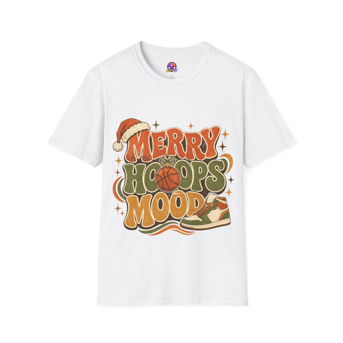 Merry Hoops Mood T-Shirt — Retro Holiday Basketball Christmas Tee