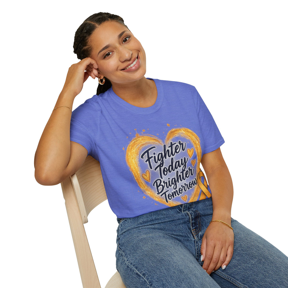 Childhood Cancer Awareness T-Shirt — "Fighter Today Brighter Tomorrow" Gold Ribbon
