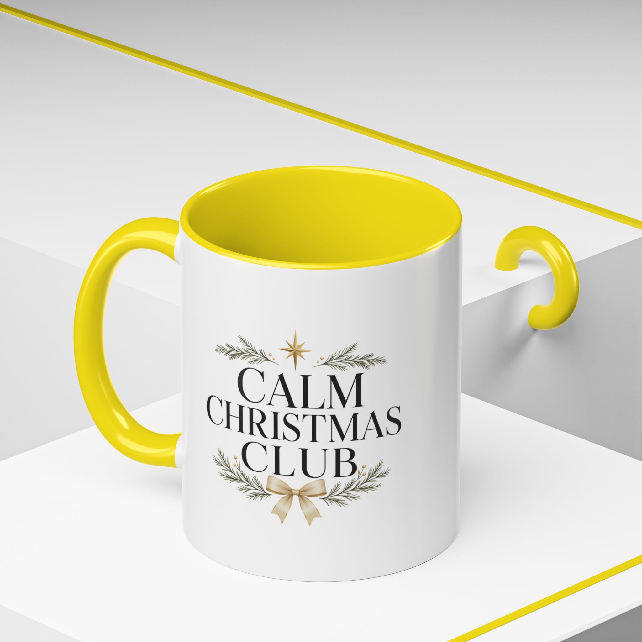 Christmas Calm Christmas Club Accent Coffee Mug — Holiday Floral Wreath