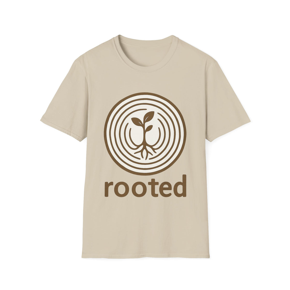 "Rooted" Retro Tree Ring Sapling Tee - Minimalist Earthy Growth Nature White T-Shirt - Trending Now - September 2026
