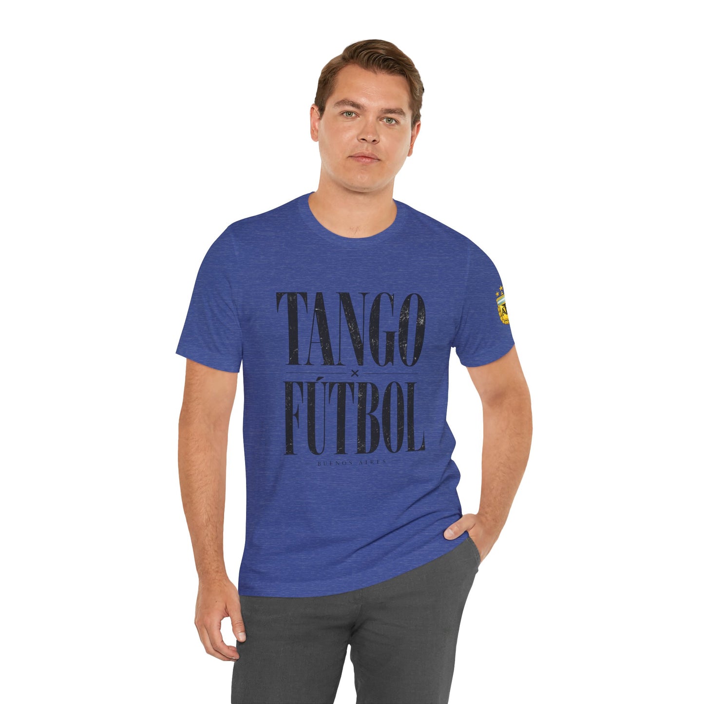 Argentina - Tango y Fútbol Graphic Tee - Bold Serif Soccer & Dance Shirt