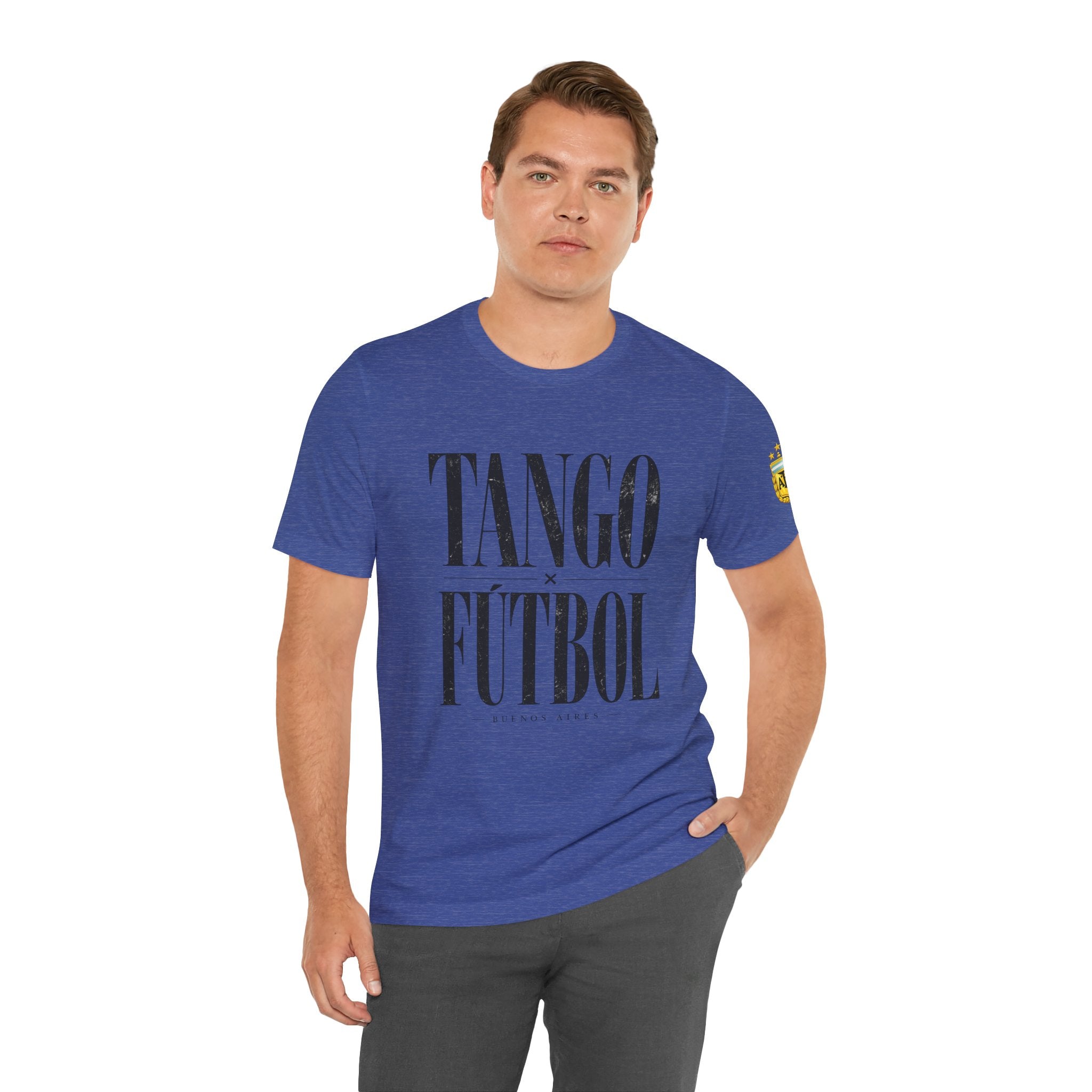 Argentina - Tango y Fútbol Graphic Tee - Bold Serif Soccer & Dance Shirt