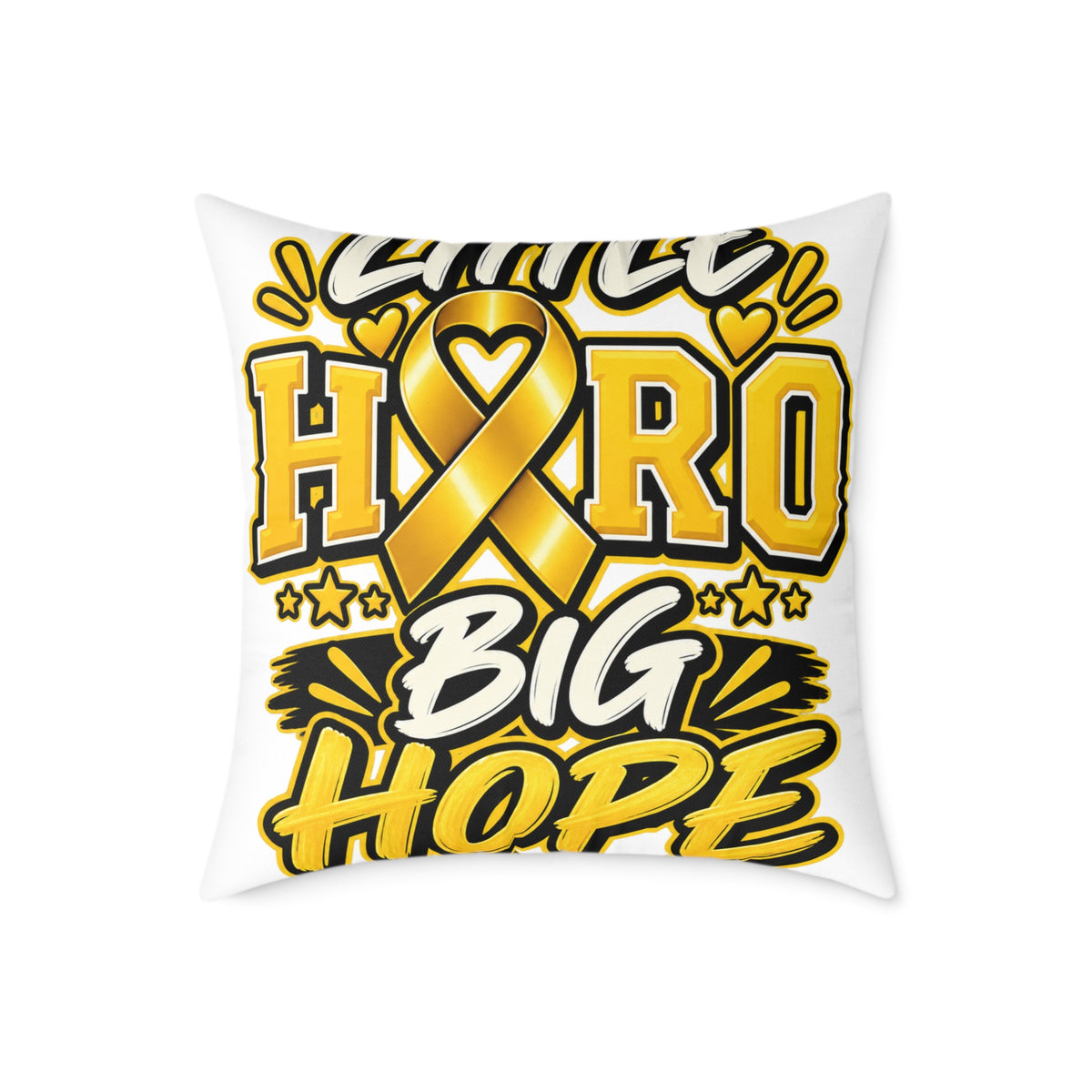 Awake Hero Big Hope Pillow —Childhood  Cancer Awareness Yellow Ribbon Square Throw Pillow