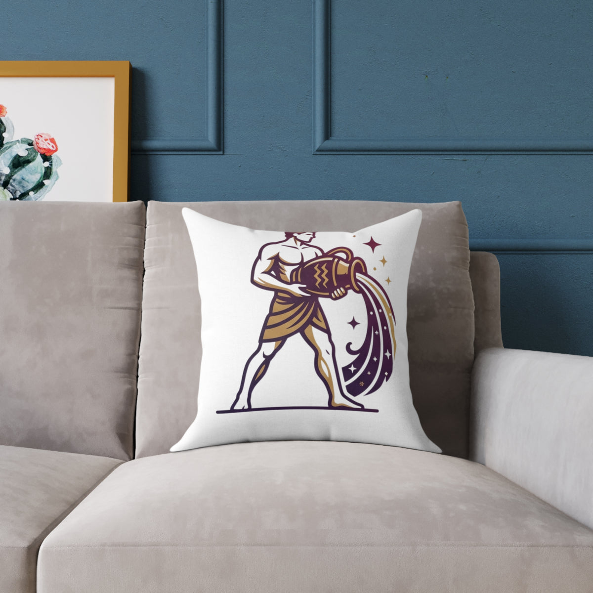 Aquarius Zodiac Pillow — Water Bearer Horoscope Accent Cushion