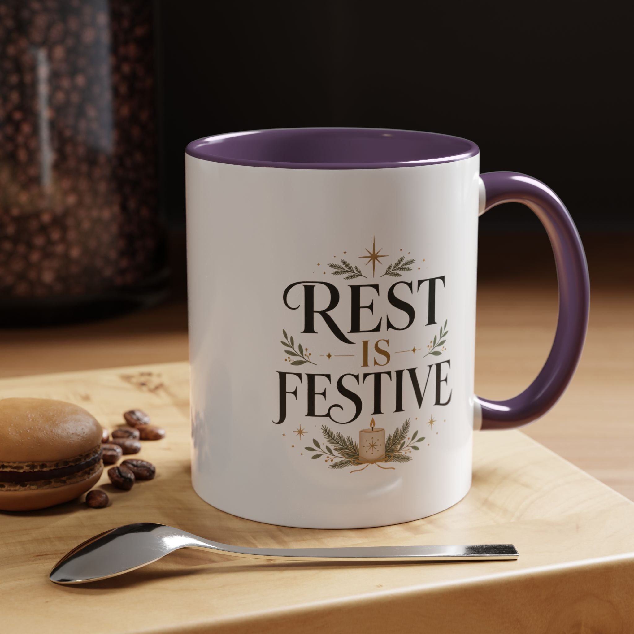 Modern Day Christmas Rest Is Festive Coffee Mug — Holiday Floral Accent