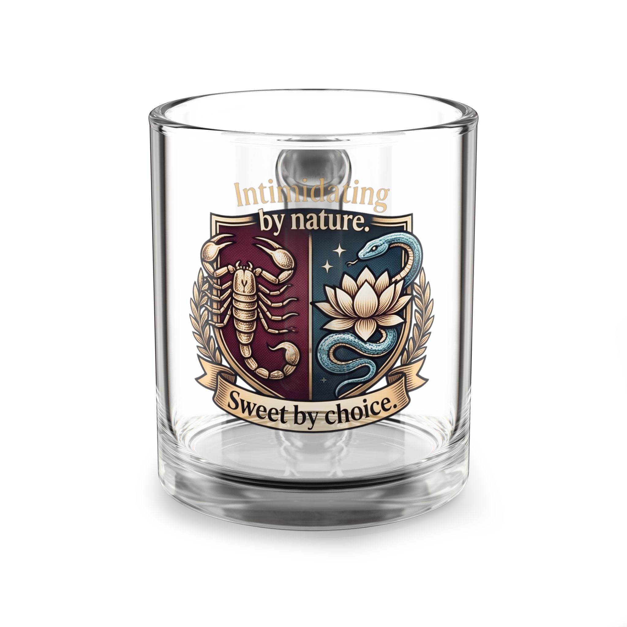 Scorpion Glass Mug  Scorpio Crest Glass Mug — "Intriguing by nature. Sweet by choice." 10oz