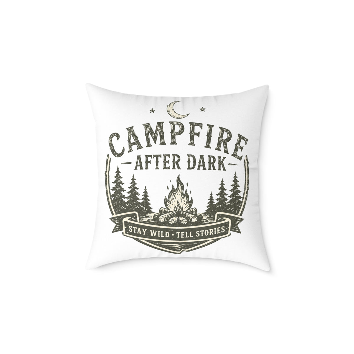 Milo Bailey Dog Dad Mom Pillow — Campfire After Dark Decorative Throw Pillow (Stay Wild, Tell Stories)