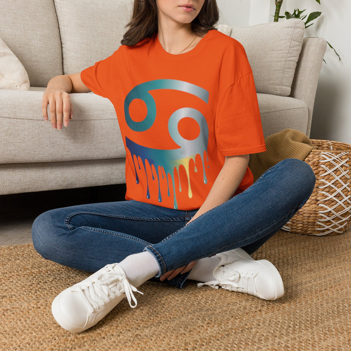 Cancer Zodiac T‑Shirt — Dripping Gradient Astrology Tee (Cancer Symbol)