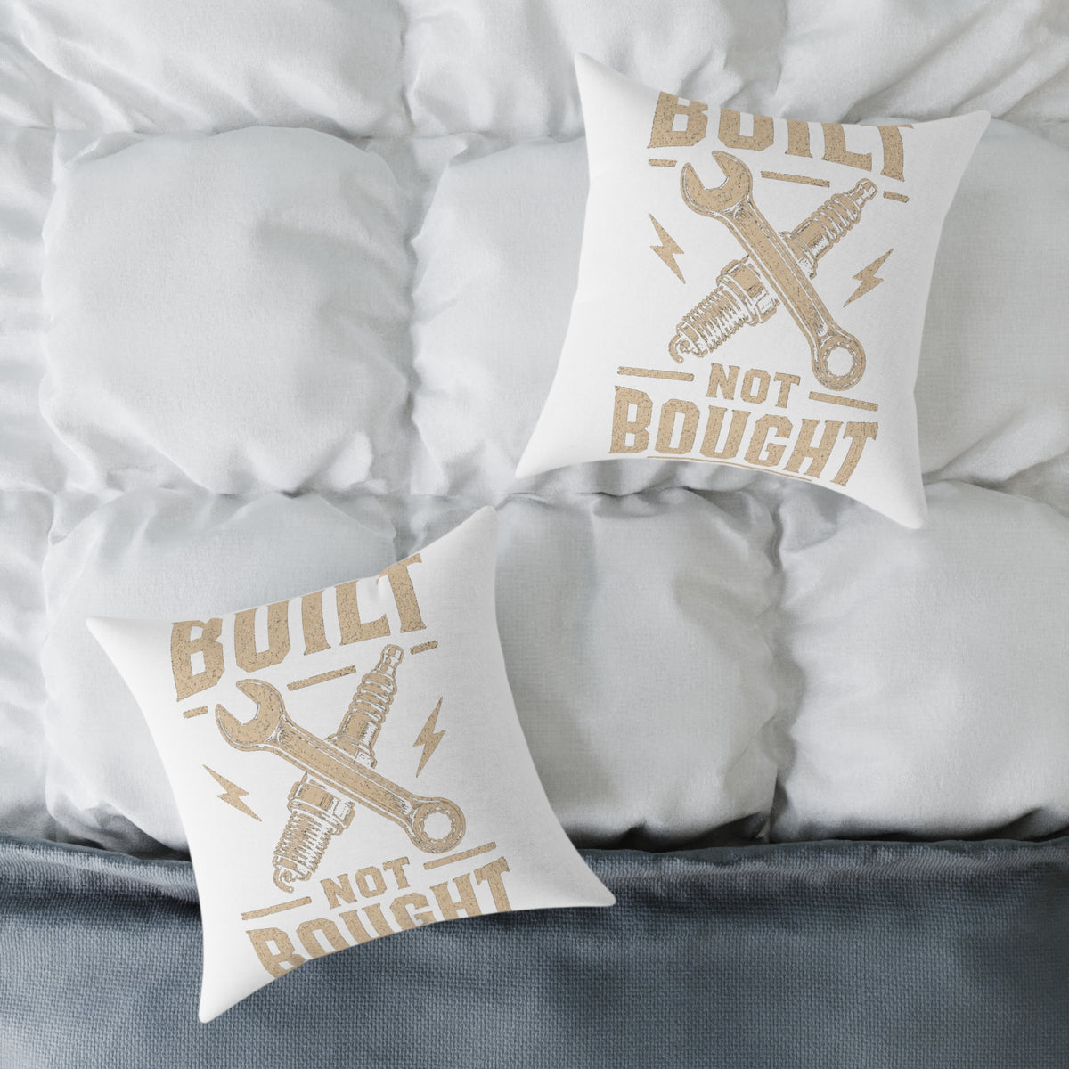 Built Not Bought Square Pillow — Mechanic Garage Decor Milo Bailey Dog Dad Mom