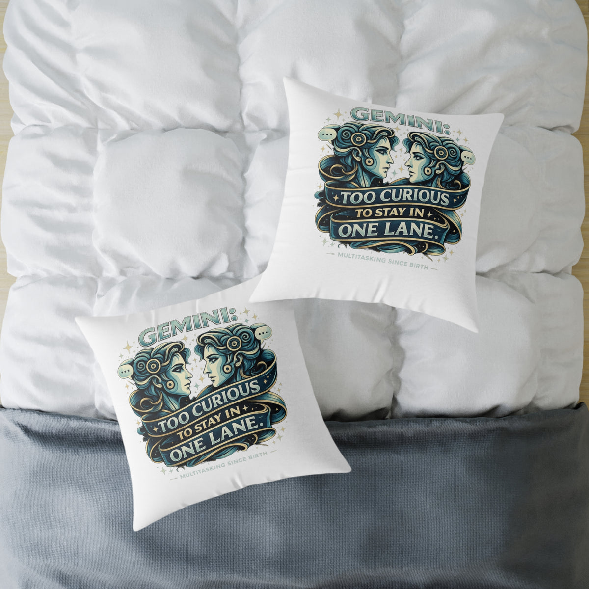 Gemini Zodiac Too Curious Square Poly Canvas Pillow