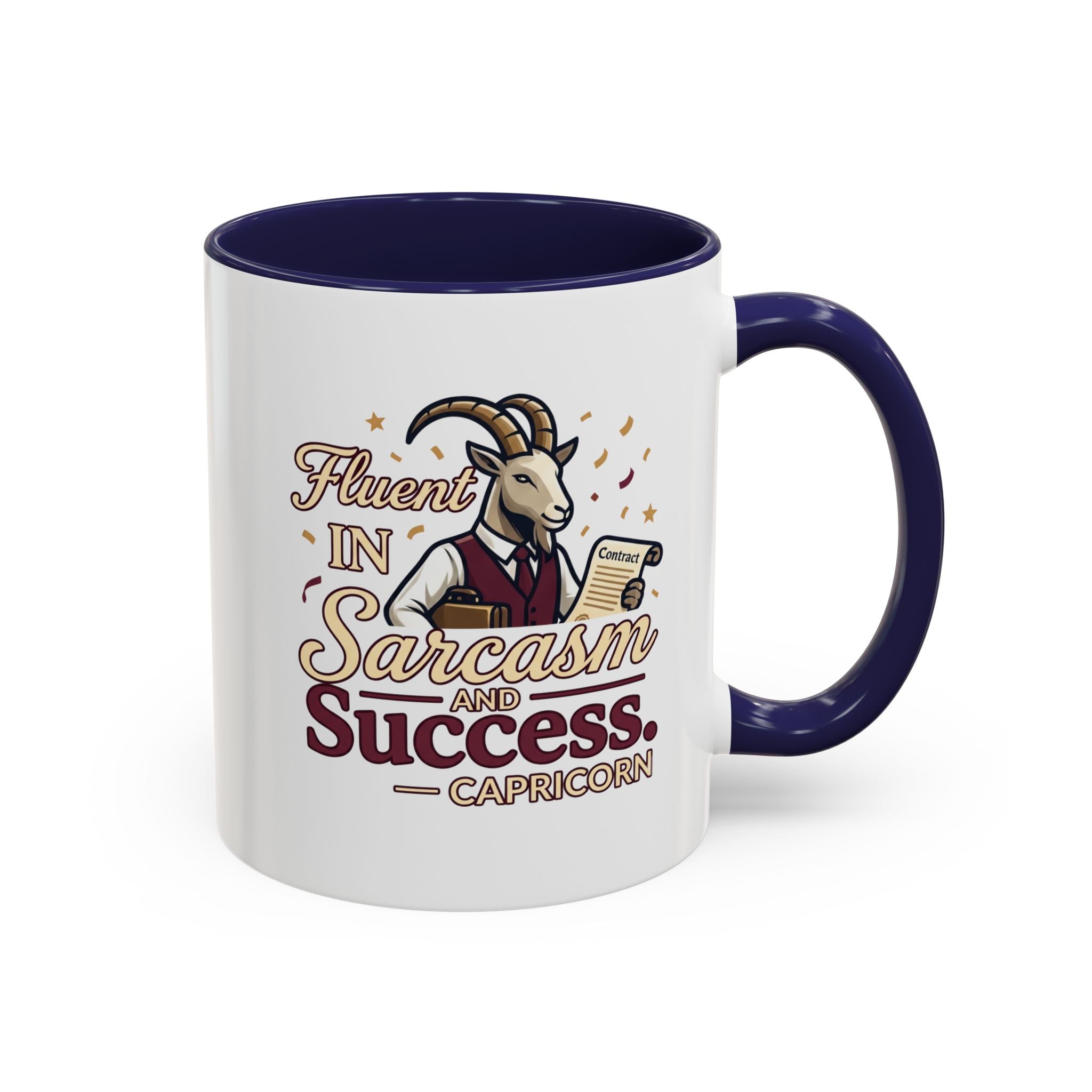 Capricorn Coffee Mug — "Fluent in Sarcasm and Success" Accent Mug